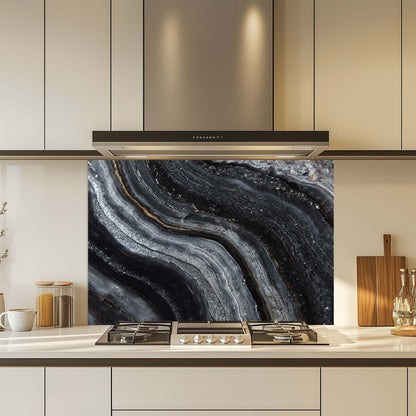 Obsidian Veins – Tempered Glass Backsplash for Kitchen | Luxe Monochrome Backsplash