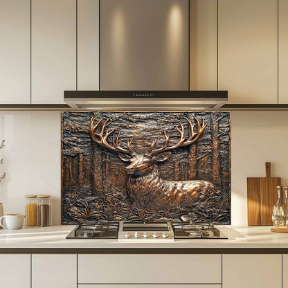 Copper Look Deer Tempered Glass Backsplash – Rustic Nature Kitchen Backsplash