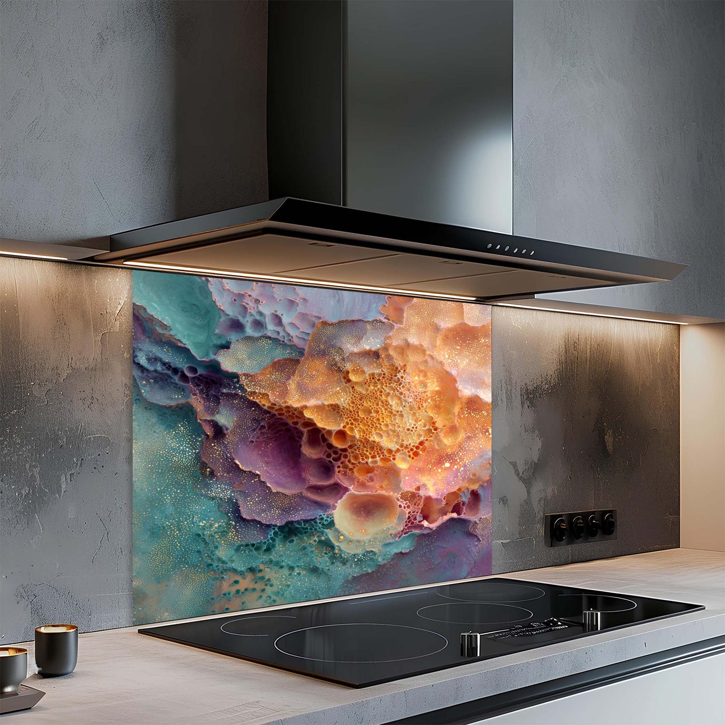 Cosmic Foam – Tempered Glass Backsplash for Kitchen | Nebula Color Explosion Backsplash