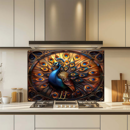 Royal Bloom – Tempered Glass Backsplash for Kitchen Stove | Majestic Peacock Backsplash