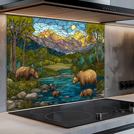 Stained Glass Look Golden Summit – Tempered Glass Backsplash For Rustic Homes