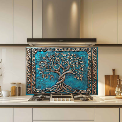 Custom Kitchen Backsplash – Aqua Heritage Tempered Glass Stove Backsplash