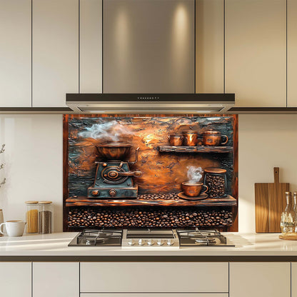 Brew & Beans – Tempered Glass Backsplash for Kitchen | Coffee Grinder Stove Backsplash
