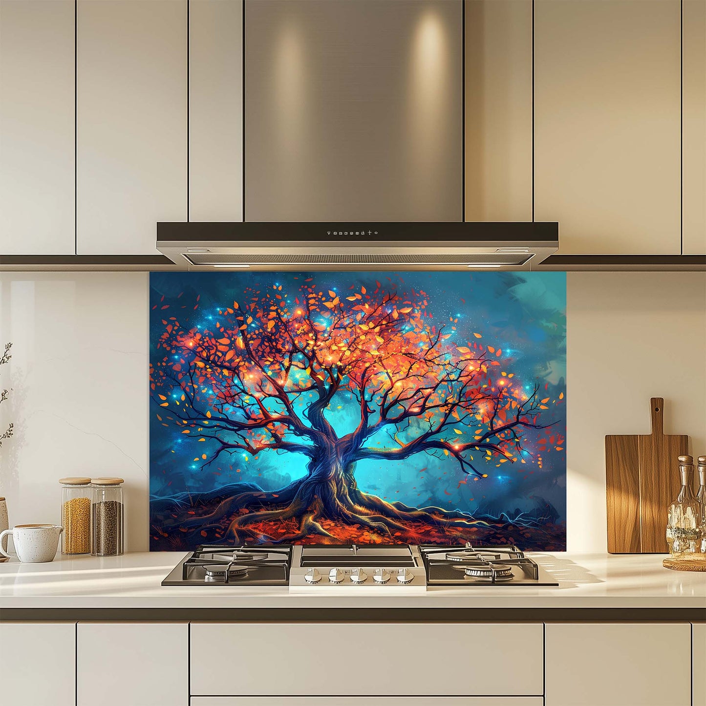 Enchanted Tree of Light – Tempered Glass Backsplash for Kitchen – Nature Splashback