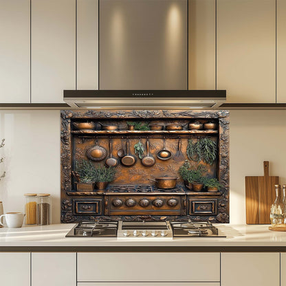 Herbal Charm – Tempered Glass Backsplash for Stove | Copper Look Glass Backsplash