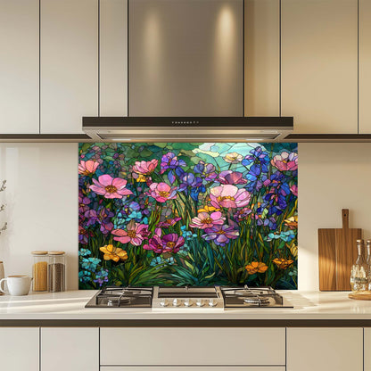 Glass Bloom – Tempered Glass Backsplash for Kitchen Stove | Floral Stained Backsplash