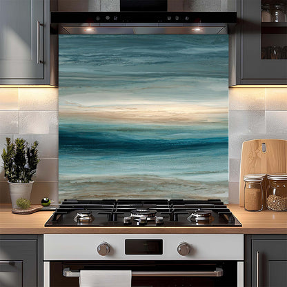 Coastal Serenity – Tempered Glass Backsplash for Kitchen – Ocean Horizon Splashback