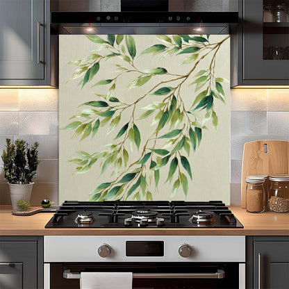 Olive Whisper – Tempered Glass Backsplash for Kitchen – Green Botanical Splashback
