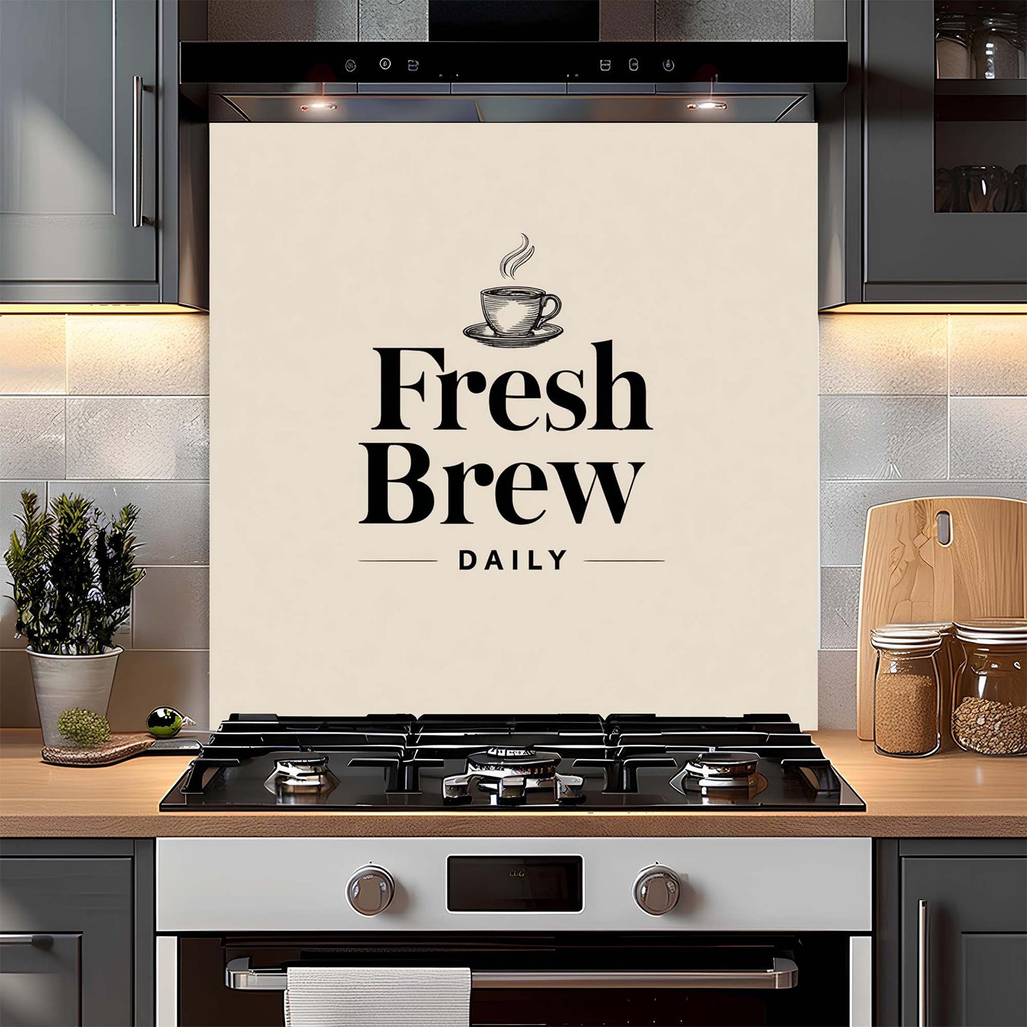Fresh Brew Daily – Tempered Glass Backsplash for Kitchen – Coffee Lover Splashback