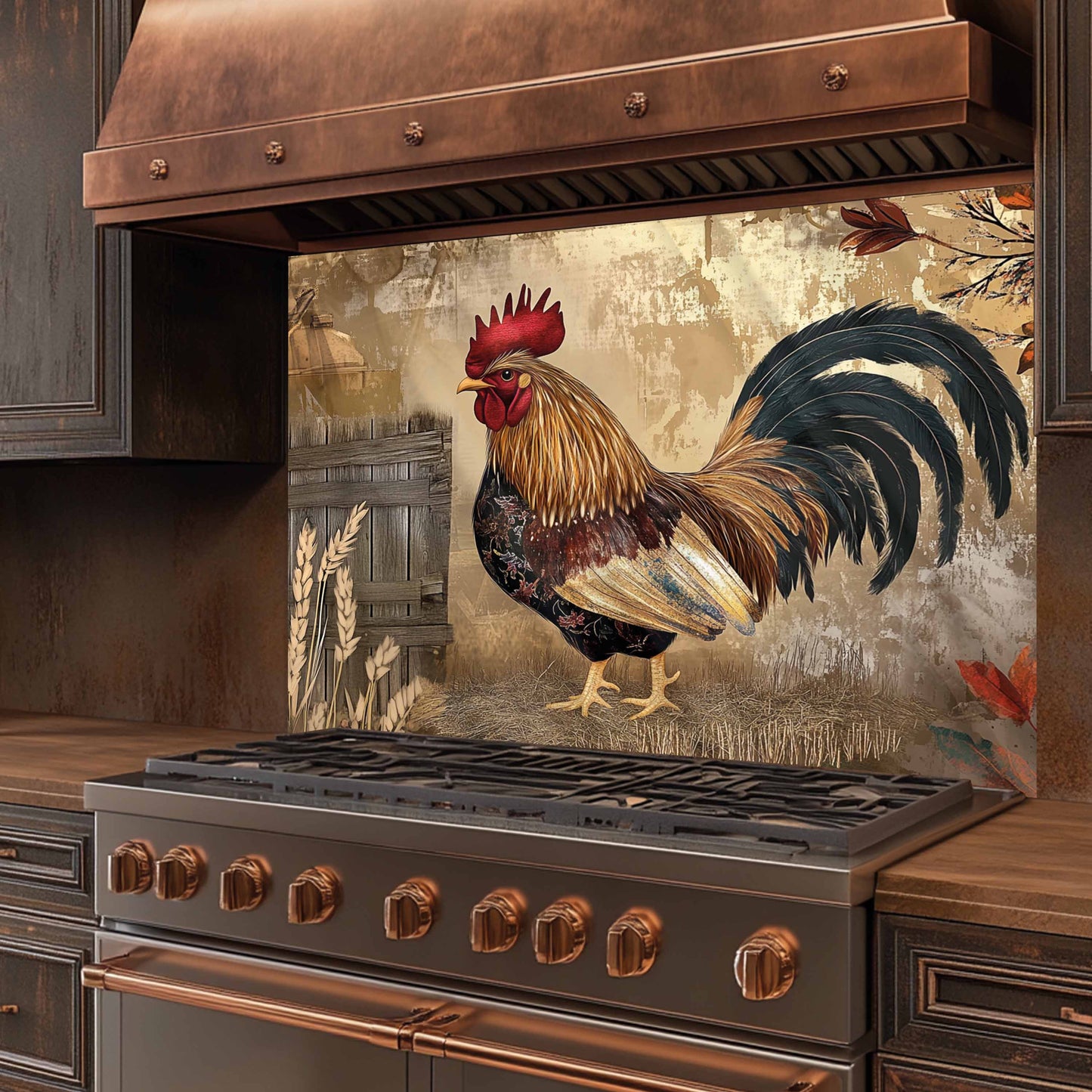 Rooster Morning Kitchen Backsplash – Copper Look Farmhouse Chicken Backsplash