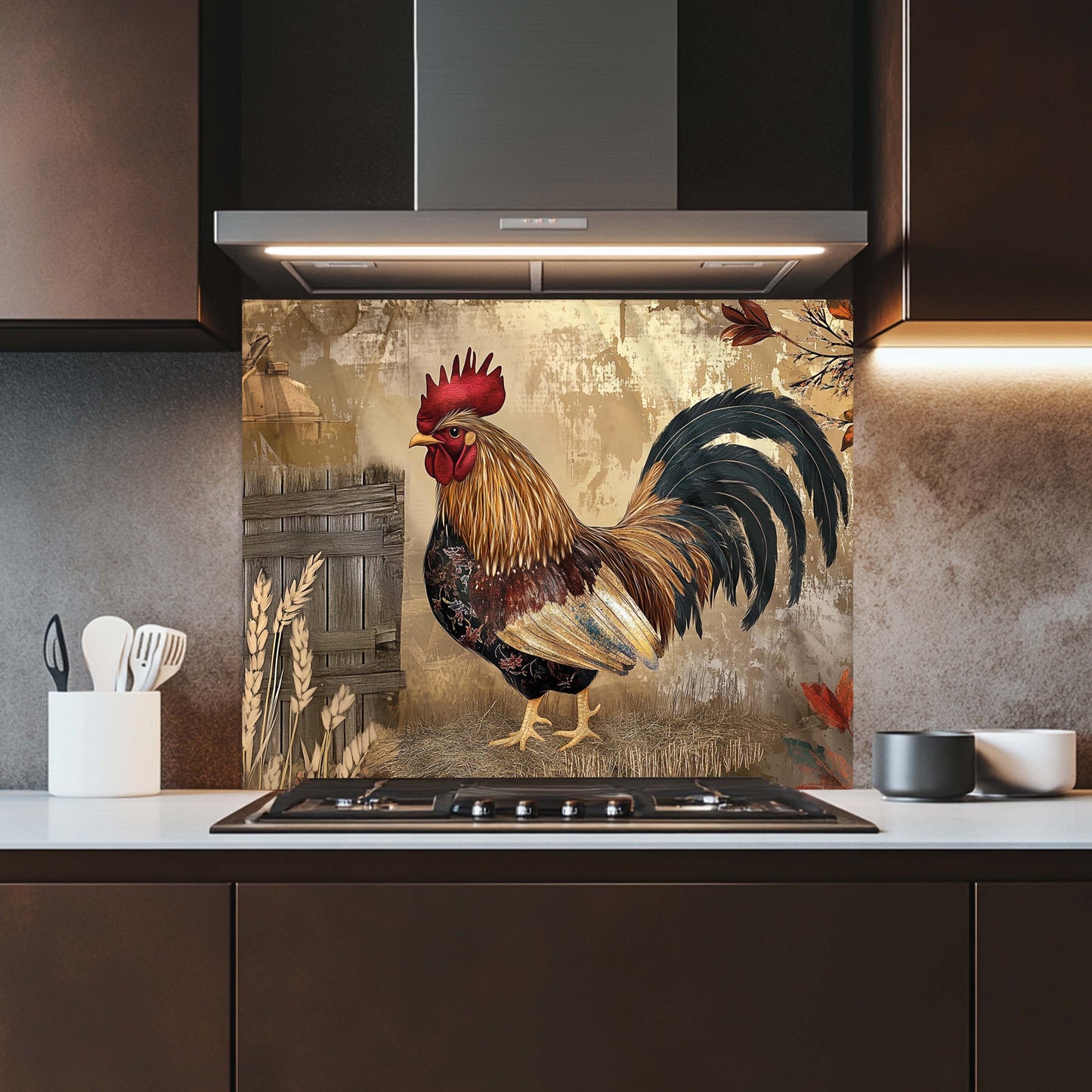 Rooster Morning Kitchen Backsplash – Copper Look Farmhouse Chicken Backsplash