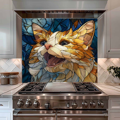 Whisker Joy Tempered Glass Backsplash – Mosaic Look Cat Art for Kitchen