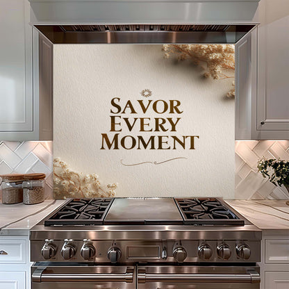 Savor Every Moment – Tempered Glass Backsplash for Kitchen – Kitchen Quote Splashback