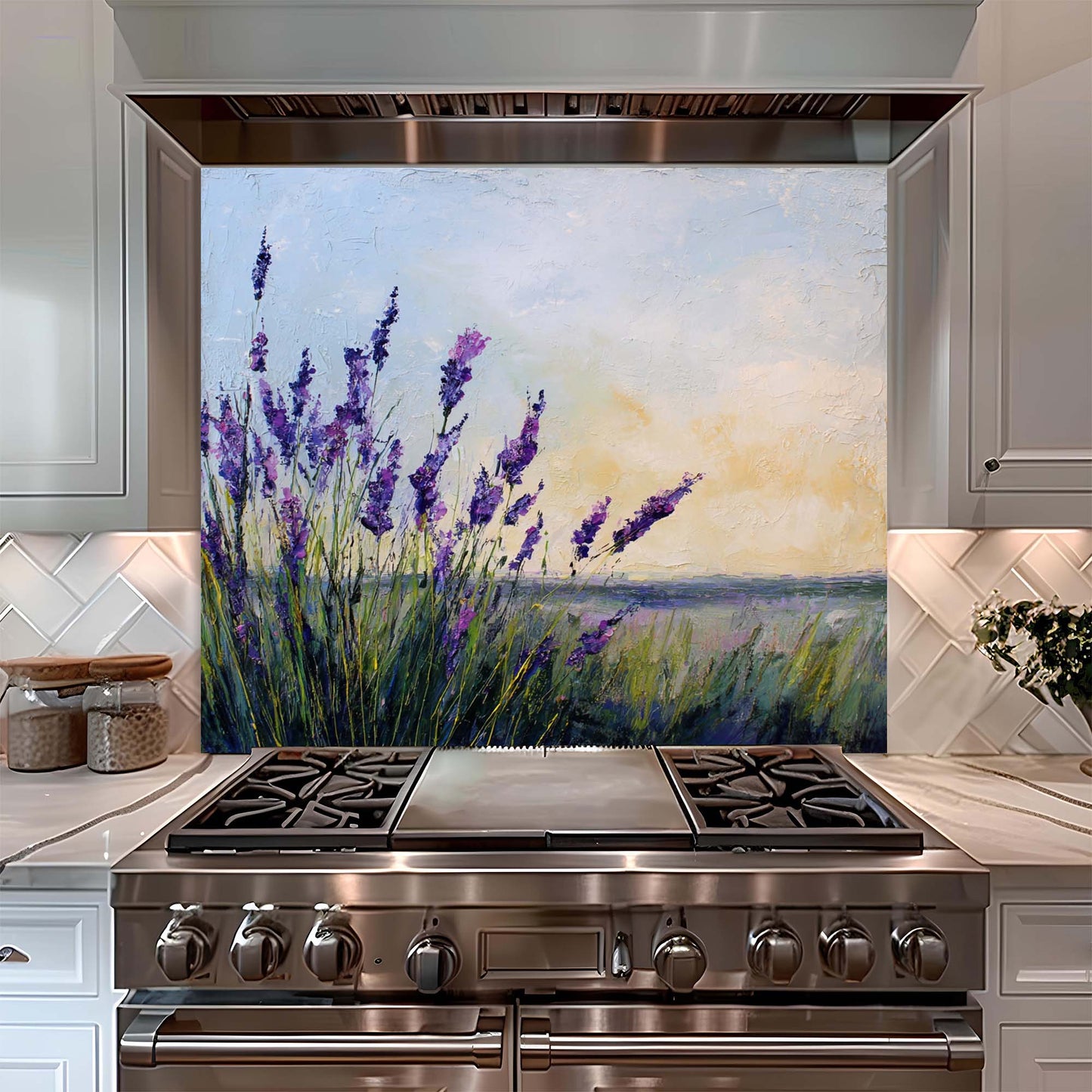 Lavender Fields – Tempered Glass Backsplash for Kitchen – Provence Inspired Splashback