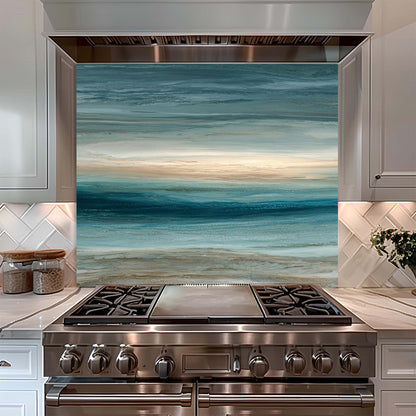 Coastal Serenity – Tempered Glass Backsplash for Kitchen – Ocean Horizon Splashback