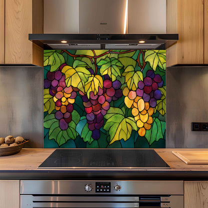 Tempered Glass Backsplash With Vivid Vineyard for Tuscan Style Kitchen