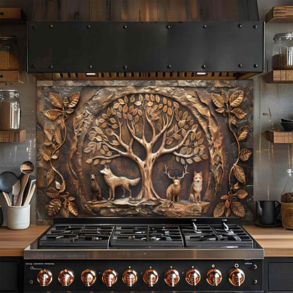Bronze Den – Tempered Glass Backsplash for Kitchen | Copper Look Tree of Life Backsplash