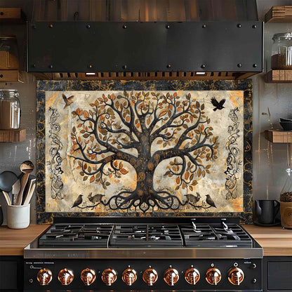 Mystic Grove – Tempered Glass Backsplash for Kitchen | Tree of Life Fantasy Forest Backsplash