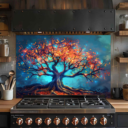 Enchanted Tree of Light – Tempered Glass Backsplash for Kitchen – Nature Splashback