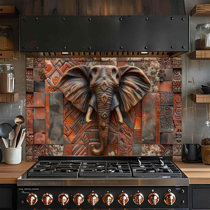 Tribal Elephant – Tempered Glass Backsplash | African Ethnic Pattern Kitchen Backsplash
