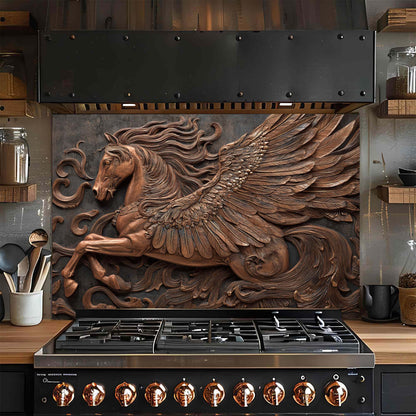 Copper Pegasus – Tempered Glass Backsplash for Kitchen Stove | Winged Horse Backsplash