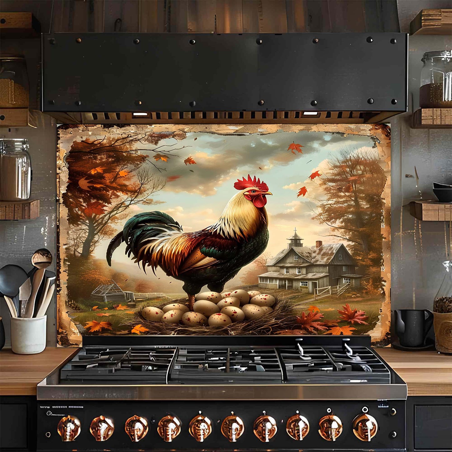Morning Glory – Tempered Glass Backsplash for Kitchen Stove | Rustic Rooster Backsplash