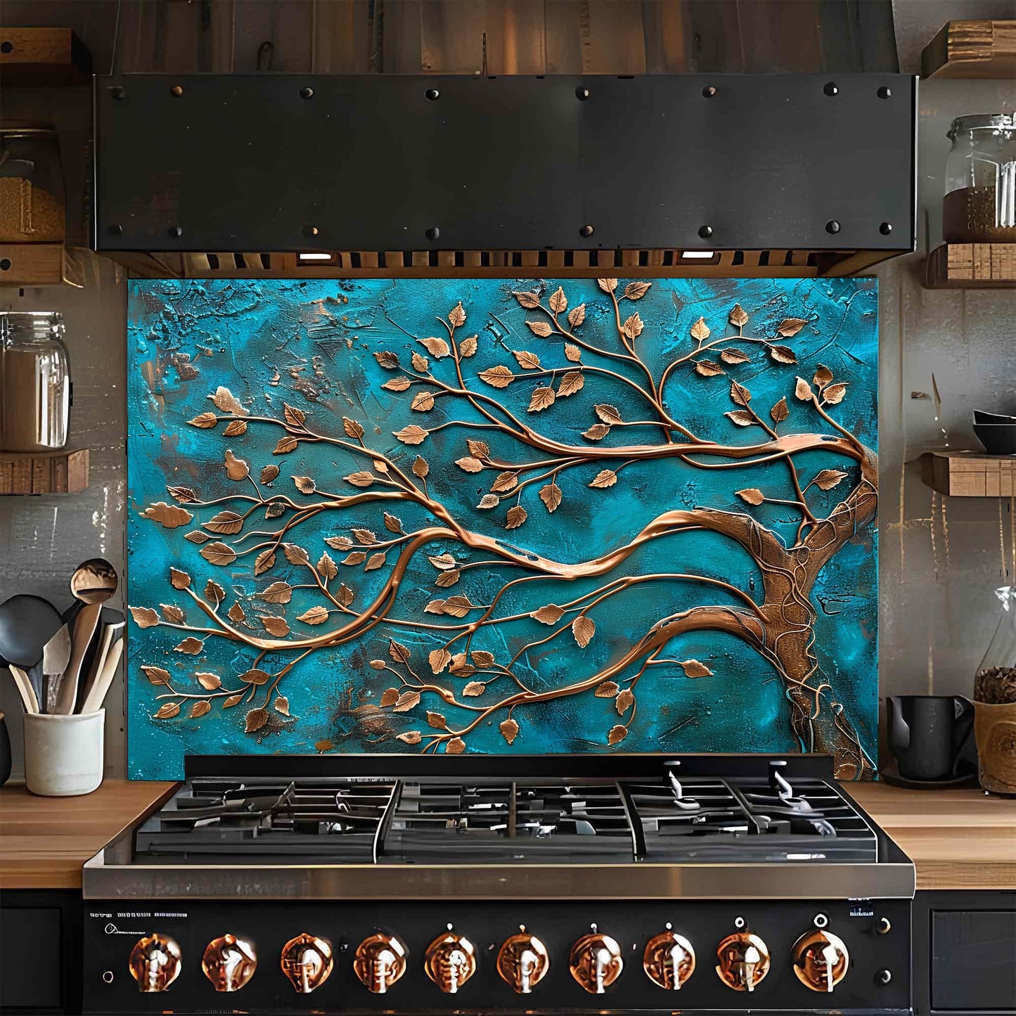 Bronze Harmony – Tempered Glass Backsplash for Kitchen – Copper Look Glass Backsplash