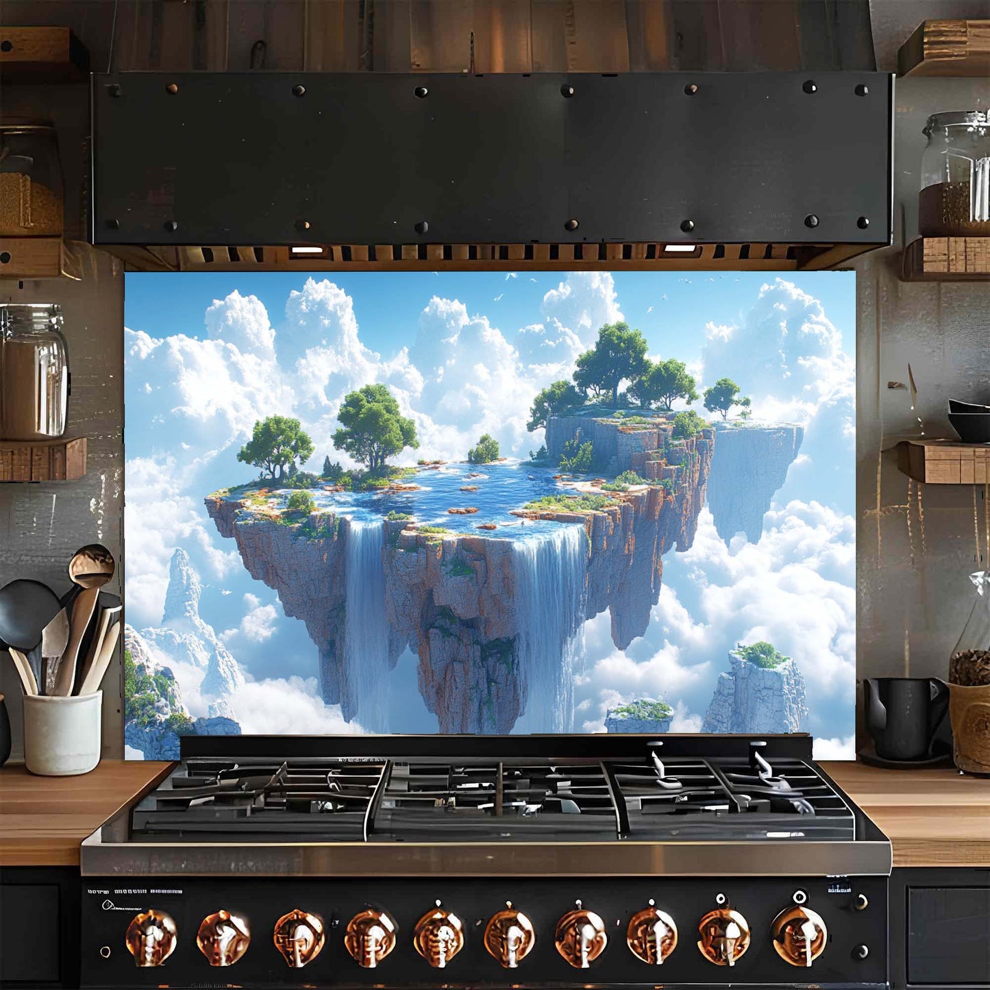 Skyfall Oasis – Tempered Glass Backsplash for Kitchen | Fantasy Landscape Backsplash