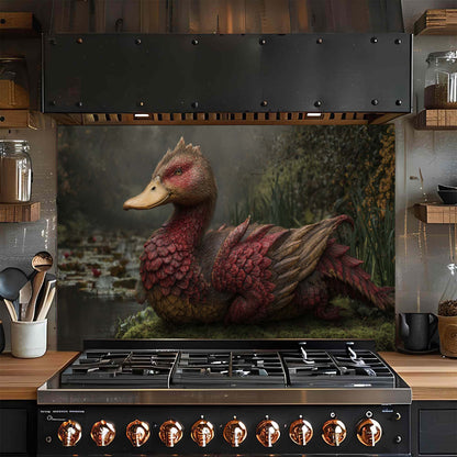 Dragonbill – Tempered Glass Backsplash for Kitchen | Mythical Duck-Dragon Backsplash
