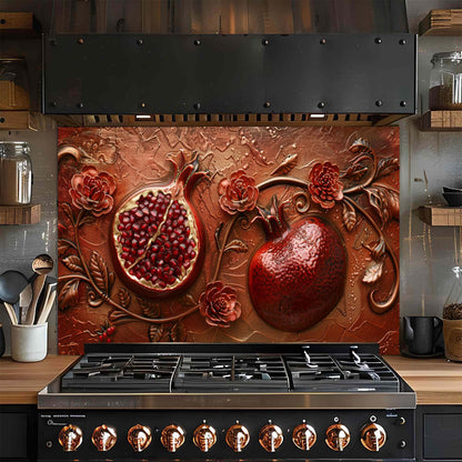 Crimson Bloom – Tempered Glass Backsplash | Rich Red Pomegranate Kitchen Backsplash