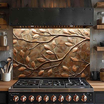 Bronze Branches – Tempered Glass Backsplash for Kitchen – Copper Look Glass Backsplash