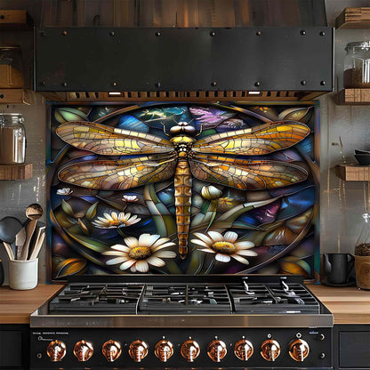 Golden Flight – Tempered Glass Backsplash for Kitchen Stove | Dragonfly Backsplash