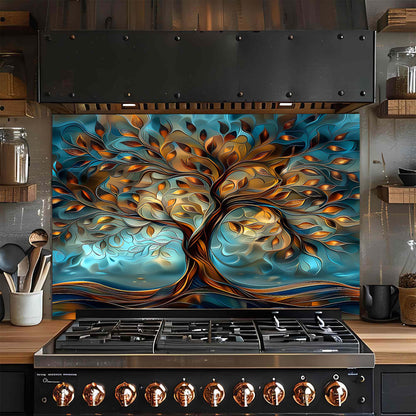 Copper Roots – Tempered Glass Backsplash for Kitchen Stove | Tree of Life Backsplash