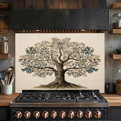 Fruit Root – Tempered Glass Backsplash for Kitchen | Botanical Tree of Life Backsplash