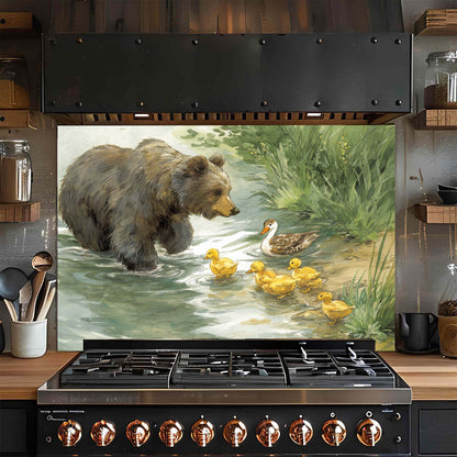 Duckling Stroll – Tempered Glass Backsplash for Kitchen Stove | Bear and Duck Backsplash