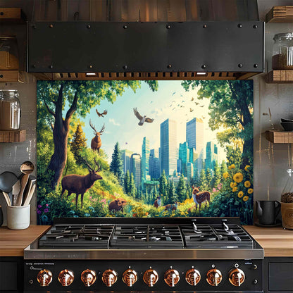 Emerald Haven – Tempered Glass Backsplash for Kitchen | Vibrant Forest City Backsplash