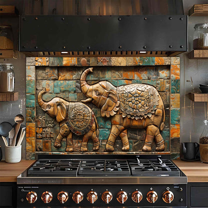 Elephant March Mosaic Tempered Glass Backsplash | Artistic Stove Glass Backsplash