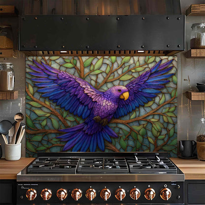 Violet Flight – Tempered Glass Backsplash for Kitchen Stove | Purple Bird Mosaic Backsplash