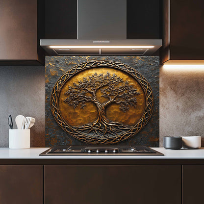 Bronze Roots Tempered Glass Backsplash – Kitchen Backsplash Behind Stove