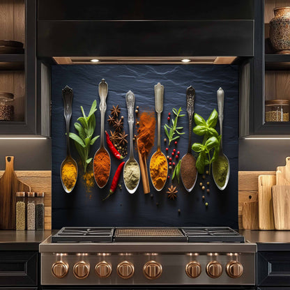 Spice Harmony Tempered Glass Backsplash – Culinary Art Kitchen Wall Decor