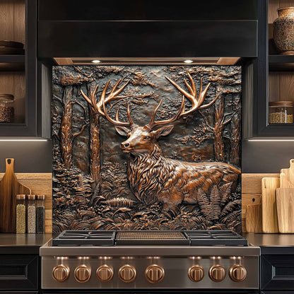 Copper Look Deer Tempered Glass Backsplash – Kitchen Backsplash for Farmhouse, Lodge and Cabin