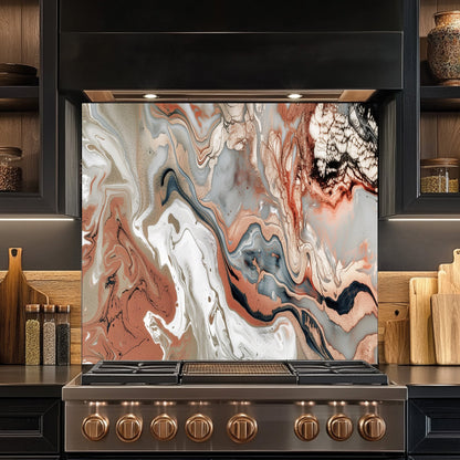 Glass Kitchen Backsplash – Copper Cream Marble Swirl Art Splashback