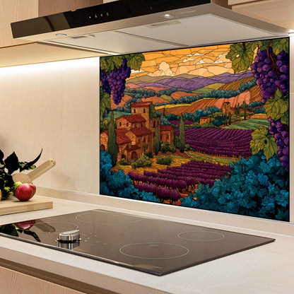 Tempered Glass Backsplash for Kitchen | Tuscan Vineyard & Sunset Countryside Scene