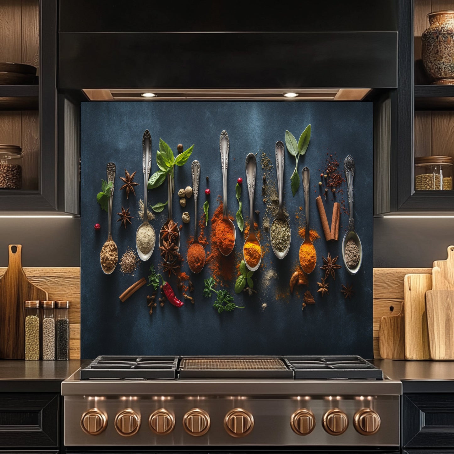 Culinary Symphony Tempered Glass Backsplash – Spice Art Kitchen Wall Decor