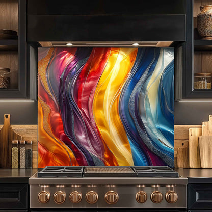 Aurora Waves Tempered Glass Backsplash – Modern Abstract Custom Kitchen Wall Panel