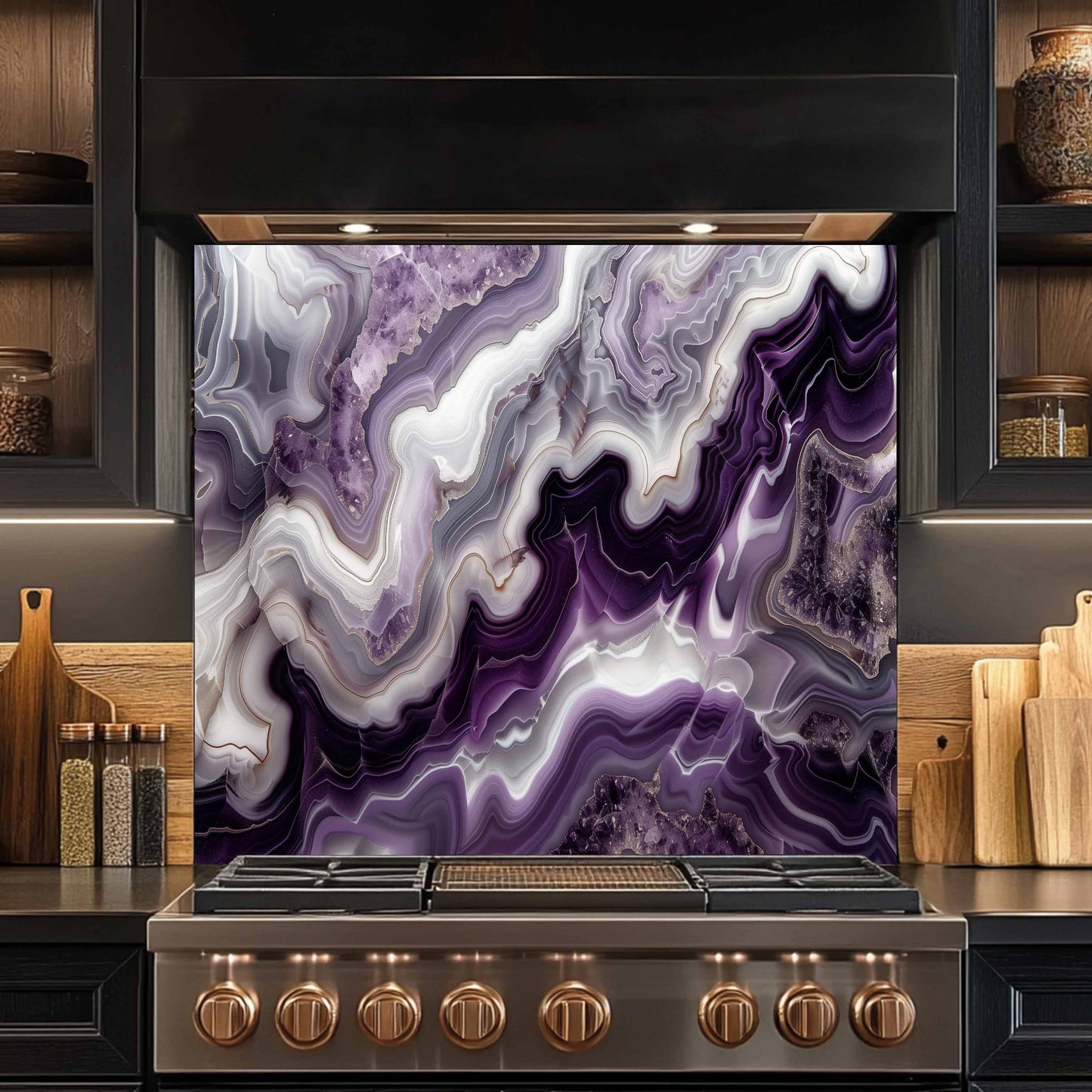 Tempered Glass Backsplash – Violet Quartz Dream