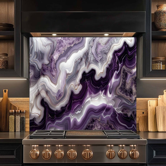 Tempered Glass Backsplash – Violet Quartz Dream