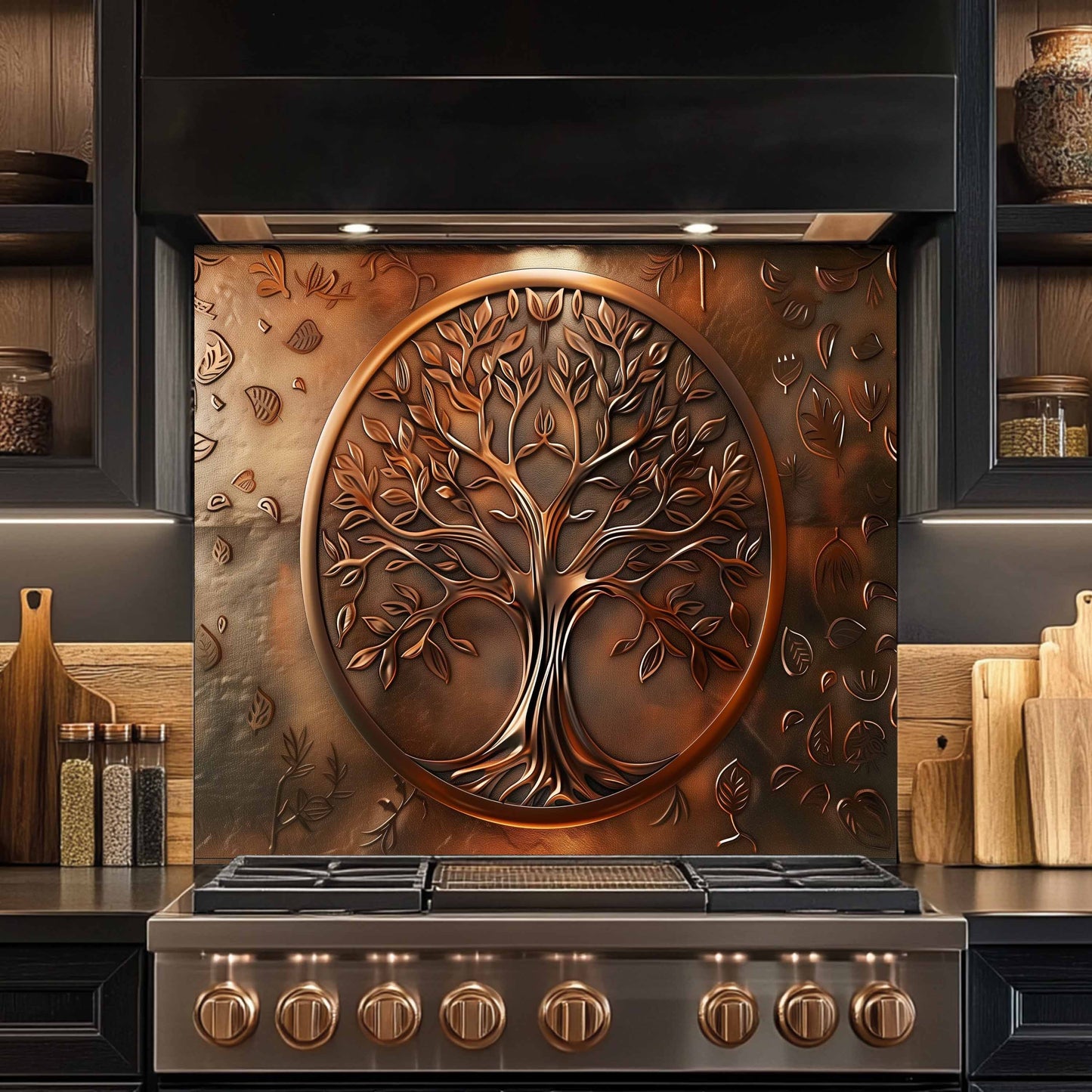 Custom Kitchen Backsplash – Bronze Harmony Tempered Glass Stove Backsplash