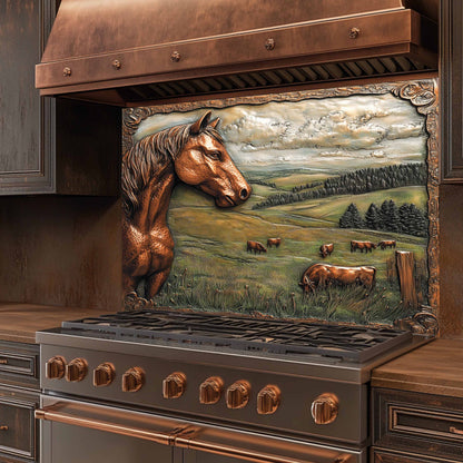 Copper Look Horse Tempered Glass Backsplash – Farmhouse Country Kitchen Backsplash