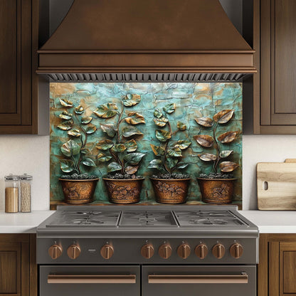 Copper Look Vines Tempered Glass Backsplash – Botanical Kitchen Backsplash
